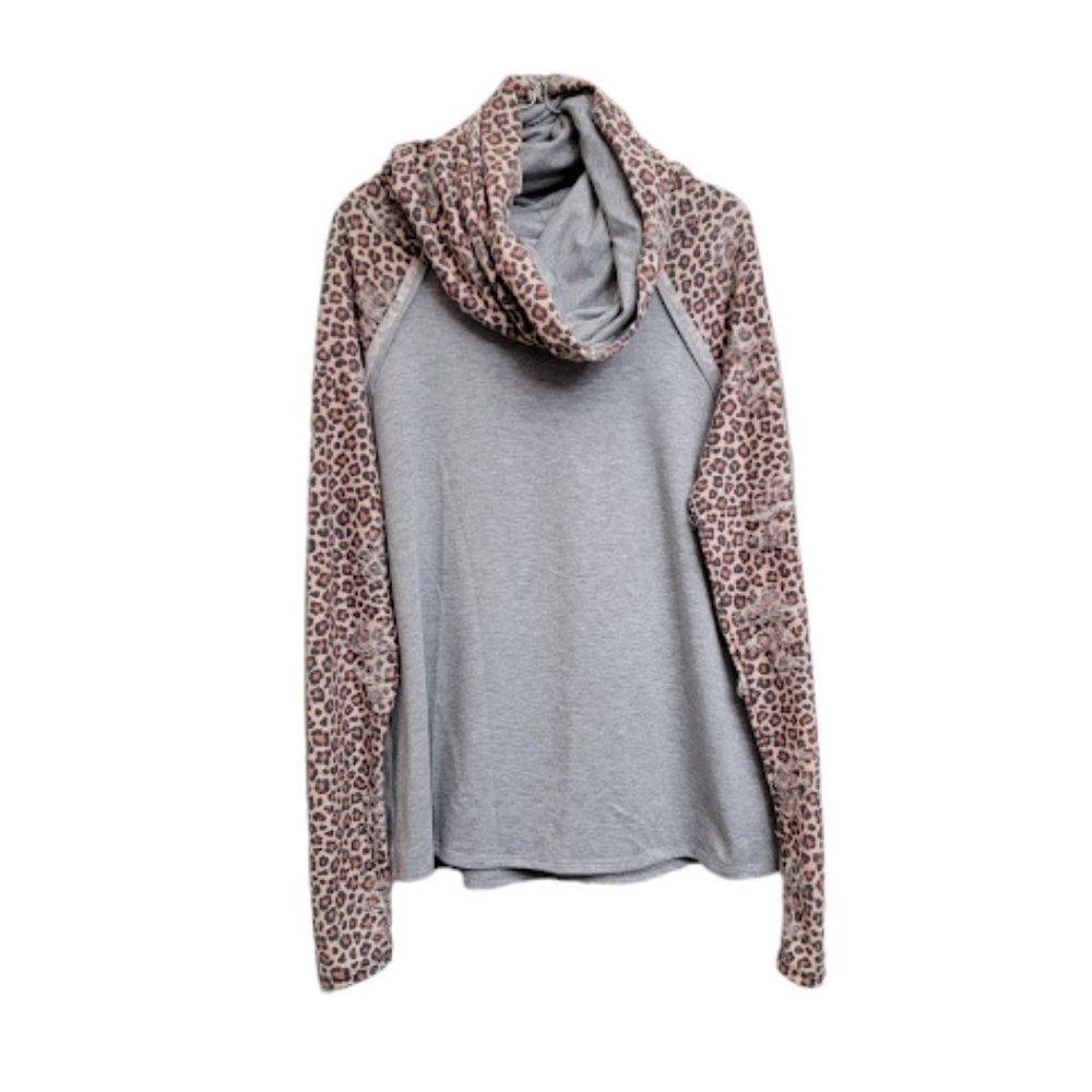 12  PM by Mon Ami Cowl Neck Leopard and Gray Sweatshirt